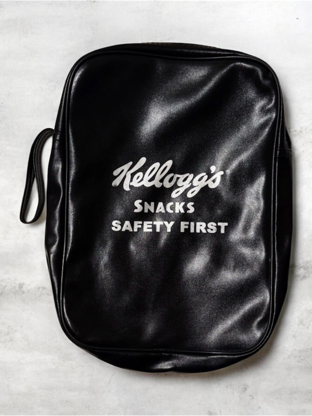 Vintage Kellogg’s Snacks Safety First Black Vinyl Cable Bag Zippered Tote Case